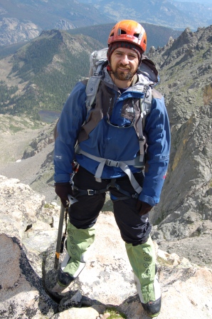 Jim Davidson climbing in Rocky Mountian National Park while training for Cho Oyu (26,906')