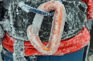 Rime ice on carabiner